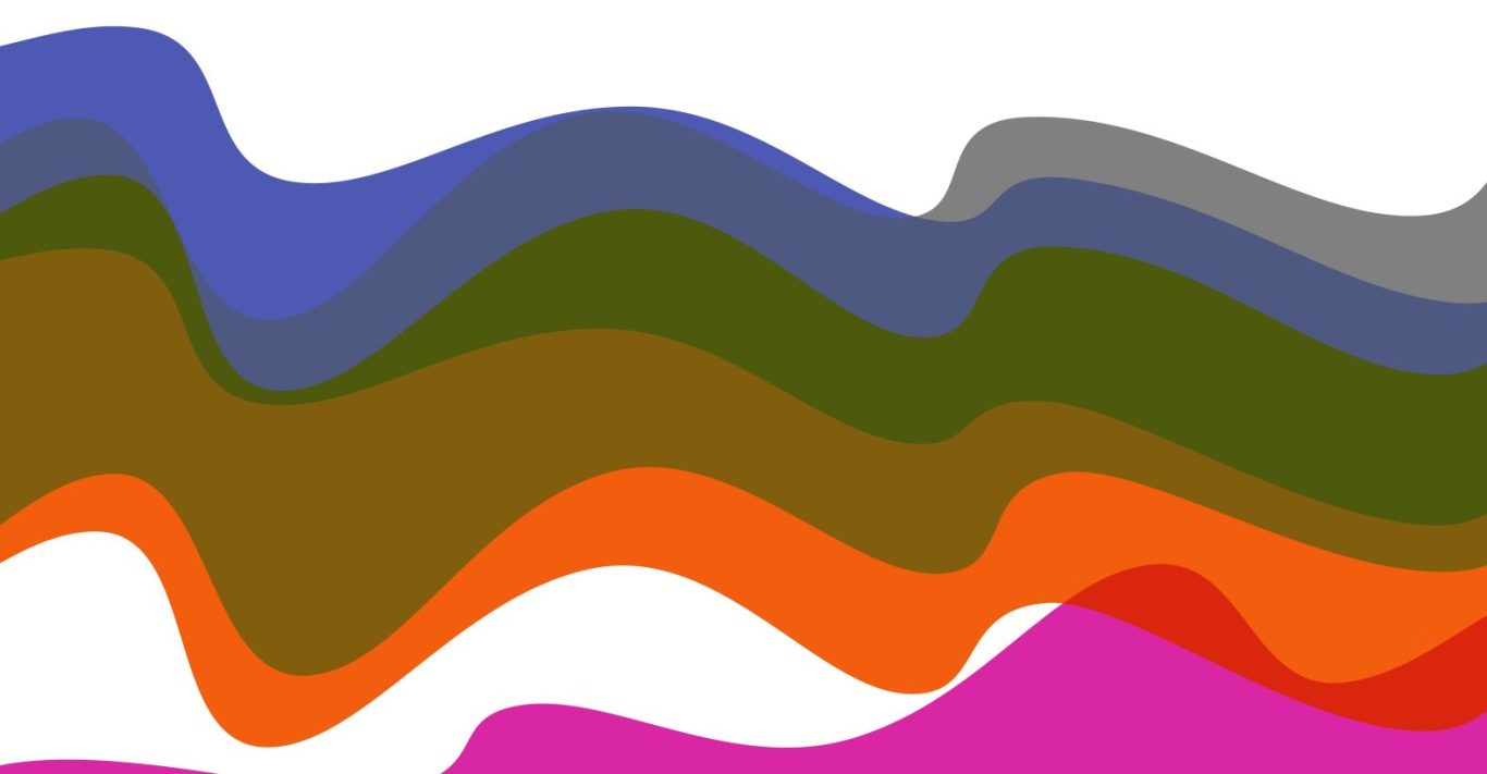 Grafische Ideen-Sammlung Blog UV2 Bunt geschwungene Linien in Blau, Grün, Orange, Grau und Pink.